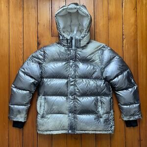 Aritzia TNA Super Puff Hi Gloss Down Puffer Coat Metallic Silver Medium